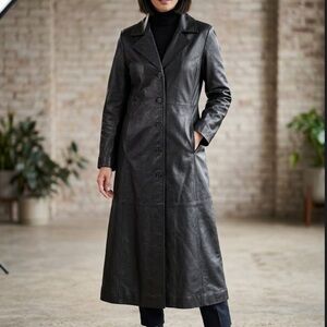Marc Mattis Black Women’s ‎ Leather Long Sleeve Button Front Trench Coat Size M